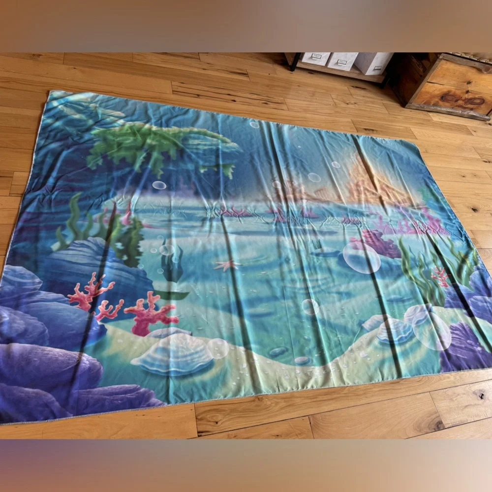Under the Sea Blue Sea Shells Party Backdrop curtain - approx 5’ x 3’